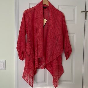 Alberto Makali Coral Lace Open-Front Draped Cardigan